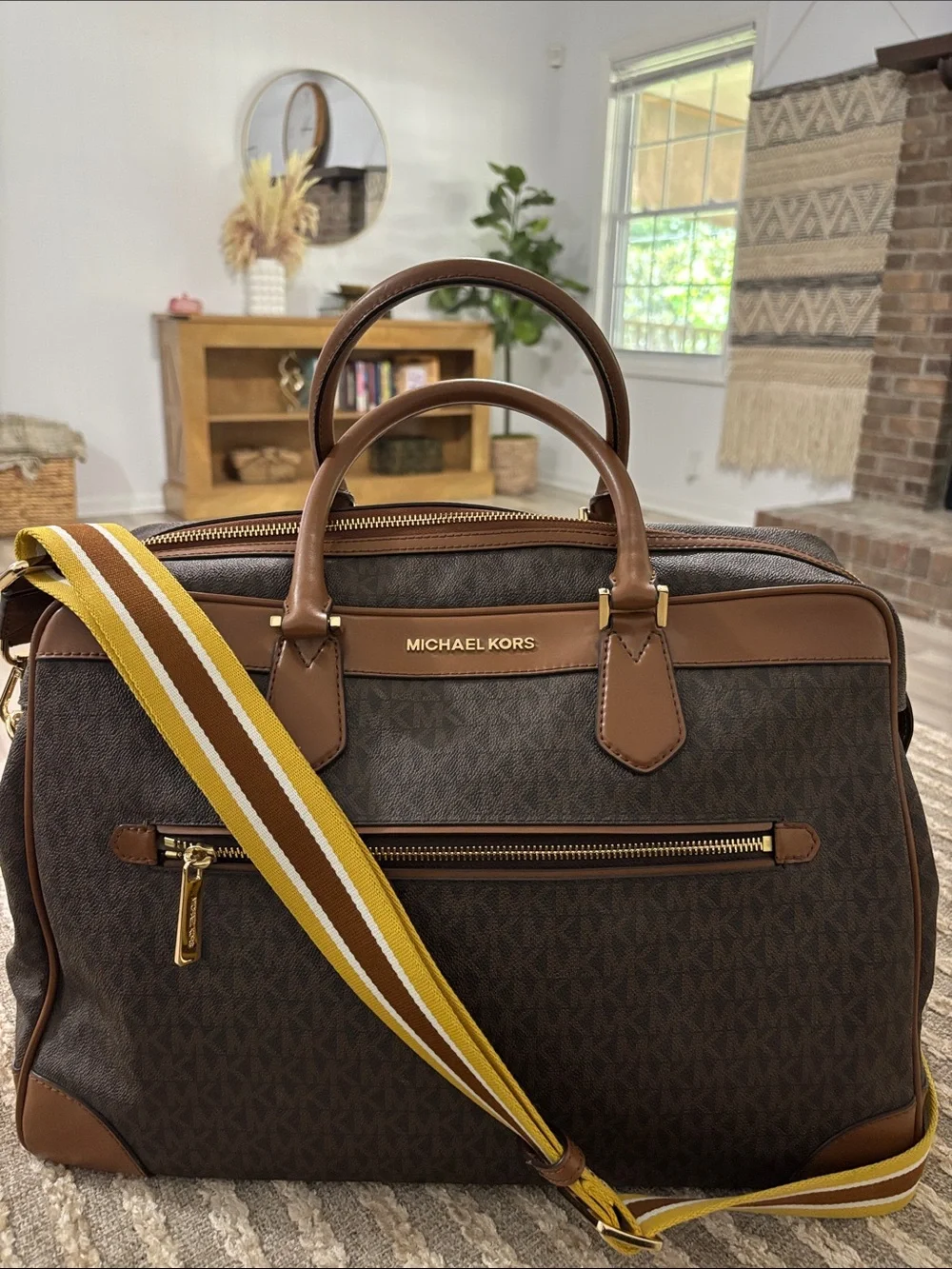 Michael Kors Signature Travel Weekender PVC Bag Brown Luggage Weekend Bag unisex